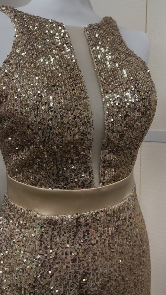 Abito paillettes f42569 Oro