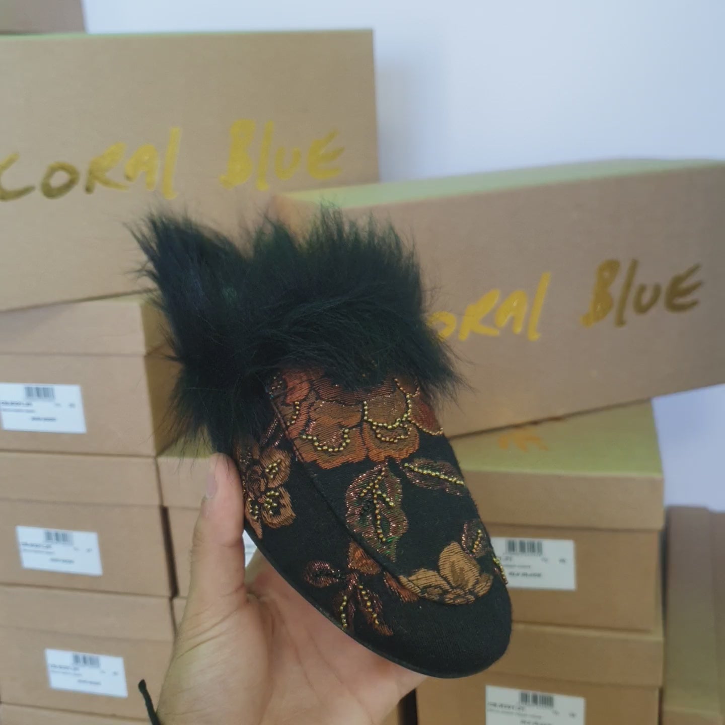 Pantofola Coral Blue Mule baroque embroidery